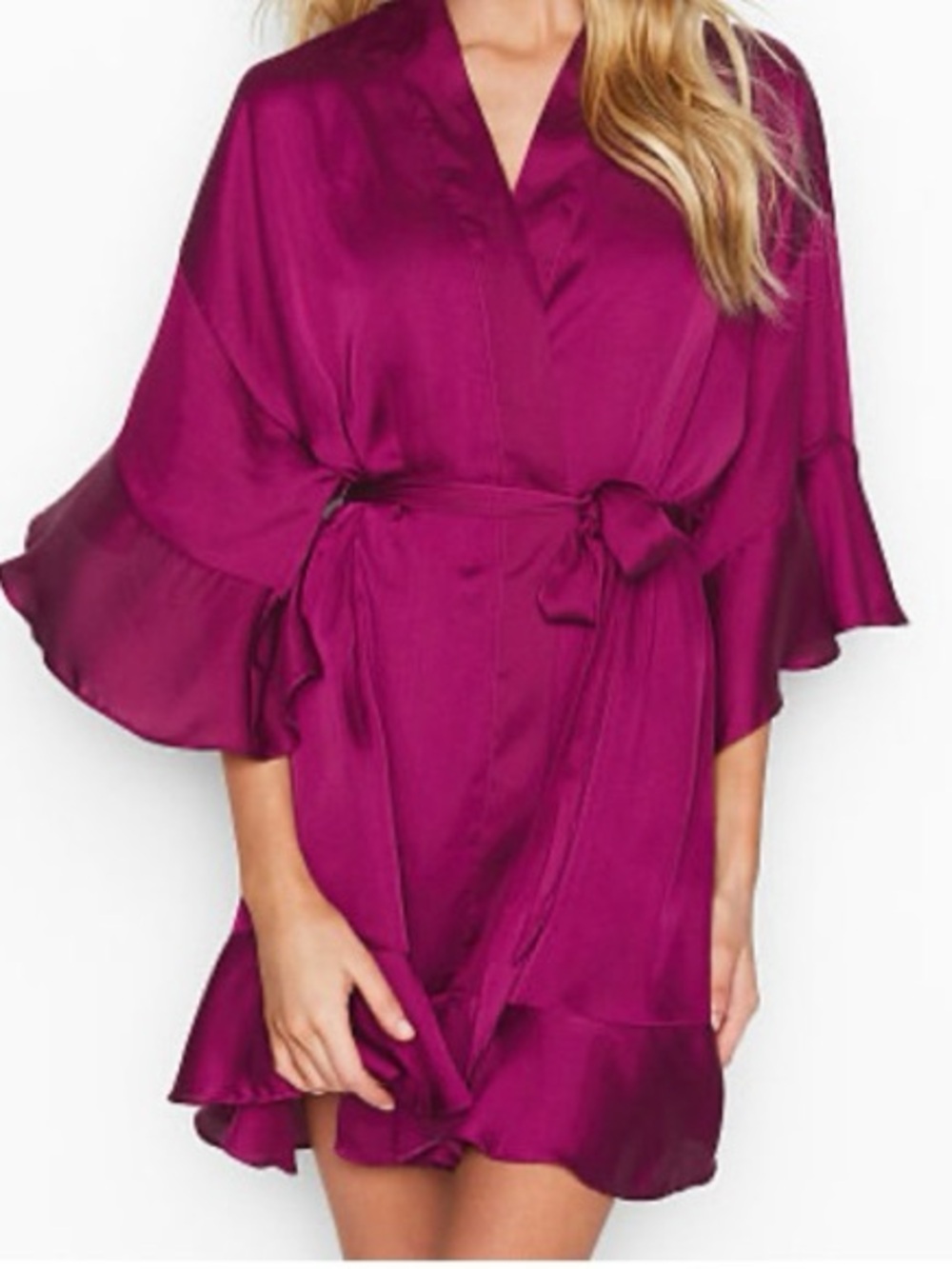 Victoria's Secret Flounce Satin Robe Magenta Size Medium/Large